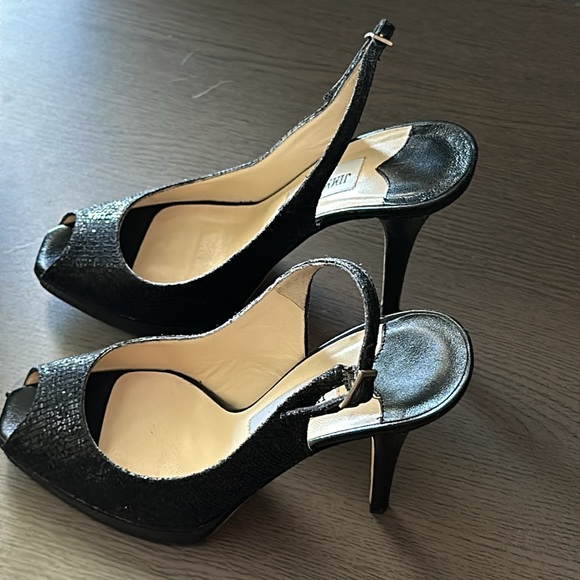 JIMMY CHOO Black Sequin Nova Glitter Slingback Pumps - Picture 4 of 12